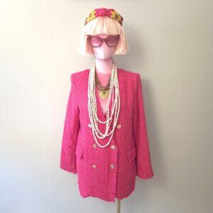 NWT Rachel Zoe fuchsia pink double breasted tweed like blazer S